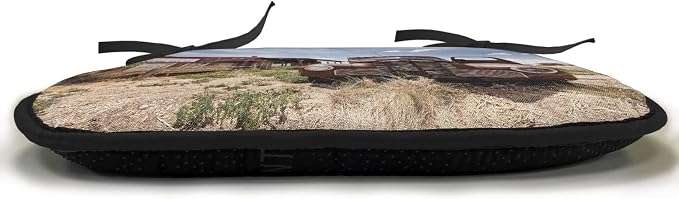 Lunarable Americana Chair Cushion Pad, Abandoned Restaraunt on Route 66 Come on in Sign Desert Road Rusty Old Car, Seat Padding for Kitchen & Patio with Anti-Slip Backing, 16"x16", Brown Multicolor