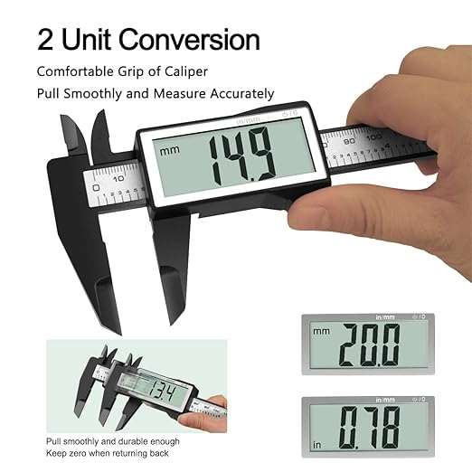 Kynup Caliper Measuring Tool, Digital Caliper Outside Micrometer with Large Screen, Caliper Tool for Mechanics, Jewelers, Woodworkers, Inch and Millimeter Conversion (6Inch)