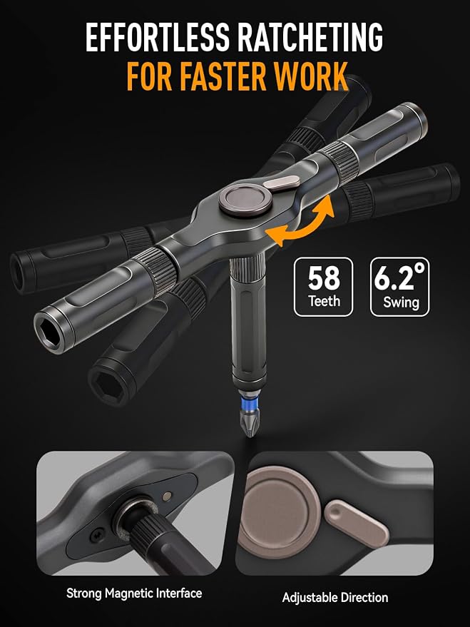 KELIN 68 IN 1 Magnetic Ratchet Screwdriver Set, T Handle Ratchet Screwdriver Kits with S2 Steel Bits for Home Daily Repair, Precision Electrical Appliance Repair, for Men Husband(Orange)