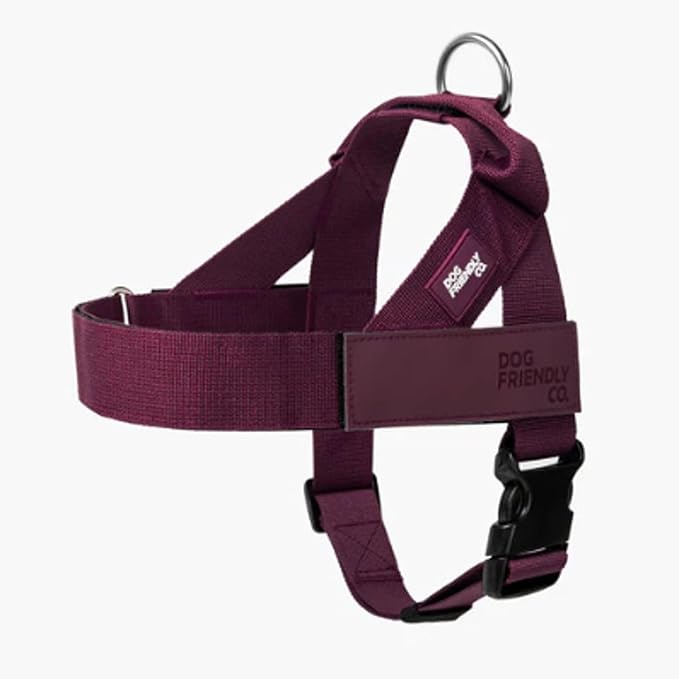 Dog Friendly Co. Dog Harness for Small Dogs (Burgundy, XXSmall) | One Click Buckle, Chafe Resistant Webbing, Adjustable Neck & Chest, and Heavy Duty D-Ring, Sturdy Comfortable and Easy to Use