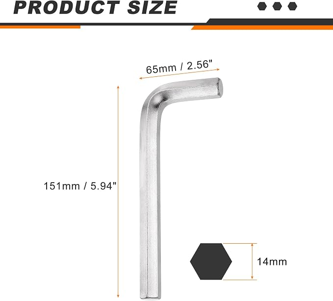 HARFINGTON 3pcs Hex Key Wrench 14mm Cr-V Steel L-Shape Hexagon Metric Wrenches Repairing Tool for Home DIY Bike Motorcycle Repair, Silver