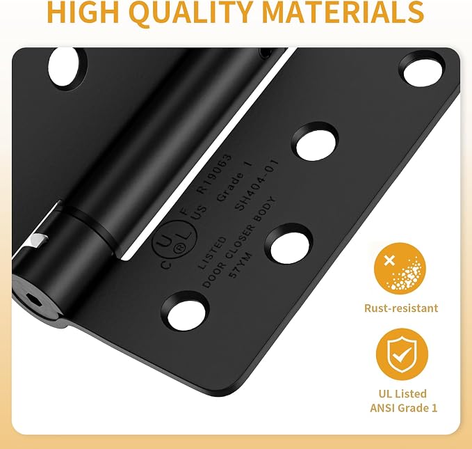 Luxbaro 3 Pack Self Closing Door Hinges 4 Inch, Matte Black Spring Loaded Hinges with 1/4'' Radius Corners, Adjustable Tension for Garage, Front Door, for Left and Right Hand Door, UL Listed