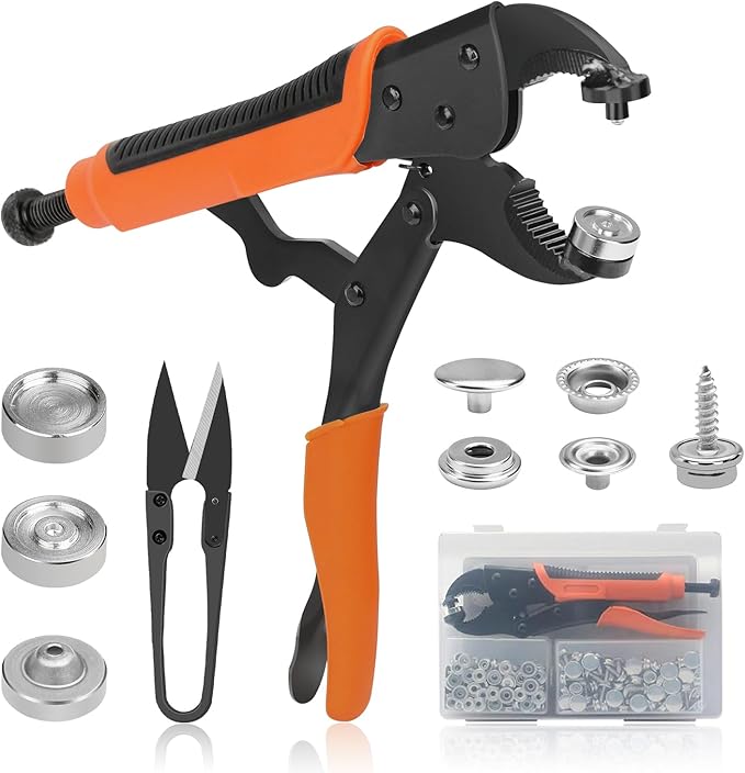 YXGOOD Upgraded Version Heavy Duty Snap Fastener Tool, Snap Setter Tool with 50 Sets Snaps, Fastener Pliers Tool Kit for Repairing Boat Covers, Replacing Metal Snaps, Canvas, Sewing, Tarps