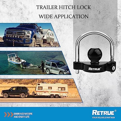 RETRUE Universal Trailer Coupler Lock, 2PC Key Alike Hitch Ball Lock, Black