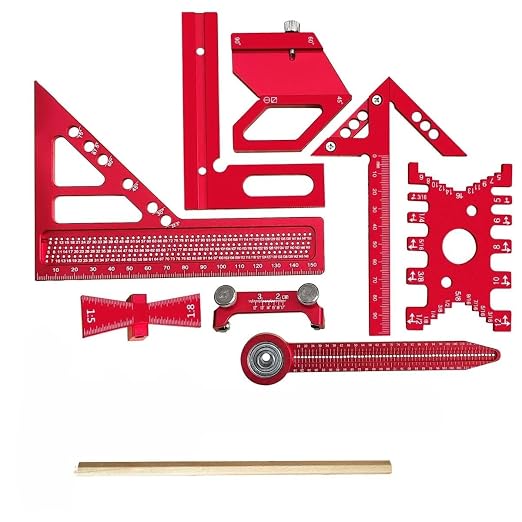 Carpentry Square Kits with Box, Aluminum Scribeing Ruler, Multi-Purpose Marking Ruler, Precision Layout Measuring Tool for Engineer Carpenter (8pcs with Box)