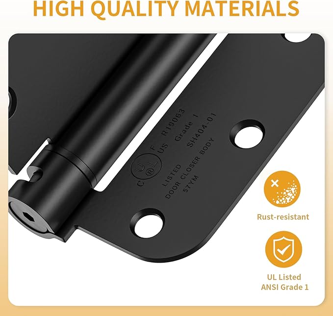 Luxbaro 2 Pack Self Closing Door Hinges 3.5 Inch, Matte Black Spring Loaded Hinges with 5/8'' Radius Corners, Adjustable Tension for Garage, Front Door, for Left and Right Hand Door, UL Listed