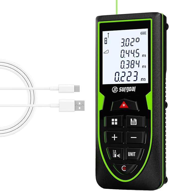 Mini Green Laser Distance Meter 262Ft – Rechargeable Digital Measuring Tool with USB Type-C, Area/Volume Modes, Max/Min, ±3mm Accuracy, Pocket-Sized Compact Design
