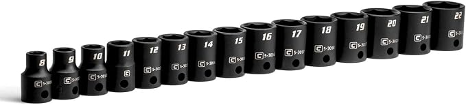 Capri Tools 3/8-Inch Drive Shallow Impact Socket Set, Metric, 8 to 22 mm, Premium Chrome Molybdenum Steel, 15-Piece