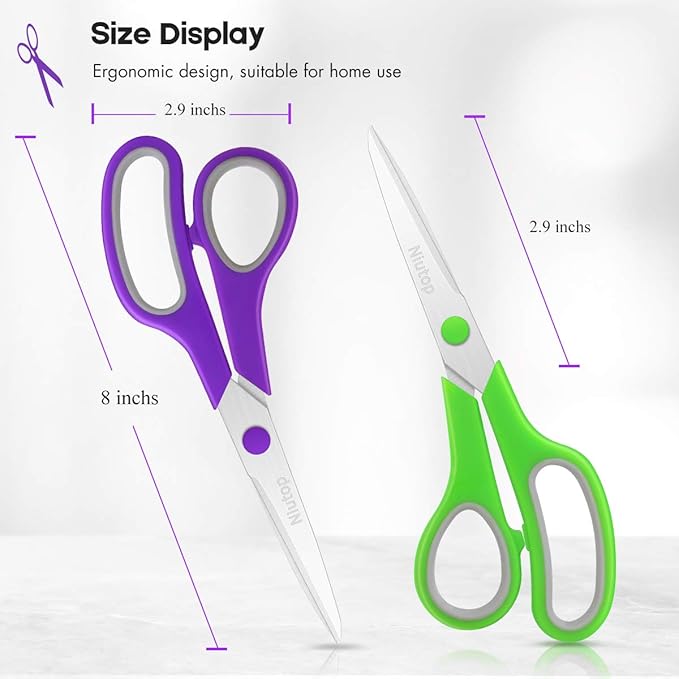Scissors Bulk Set of 50-Pack, Niutop 8" Multipurpose Sharp Sewing Craft Fabric Scissors for Office Home High/Middle School Student Office Teacher Art Supplies, Soft Comfort-Grip Right/Left Handles