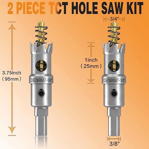 2-Pack 3/4" TCT Hole Saws for Hard Metal, Heavy Duty 19mm Tungsten Carbide Tipped Hole Cutters Set with Spring-Loaded Pilot Drill Bits for Stainless Steel, Metal, Iron, and Plastic