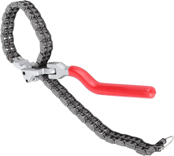Chain Type Oil Filter Wrench, Oil Filter Spanner with 13.8in Cranked Swivel Handle, 20.5in Double - Width Chain for Canister Filters 2.4–6.3in, Ergonomic Auto Car Repair