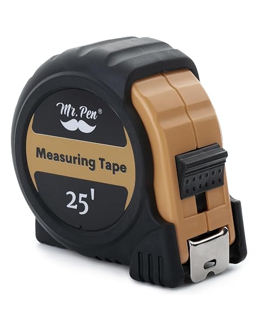 Mr. Pen- Retractable Tape Measure 25 ft, Light Brown, Easy Read, Steel Retractable Measuring Tape with Fractions, Ideal for Construction & DIY Projects