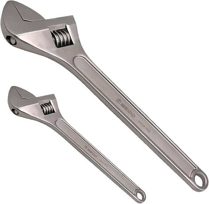WEDO 2PCS Adjustable Wrench Set 4",8",Stainless Steel | Wide Jaw Spanner,Professional Spanner,Precision Jaws,Corrosion Resistant,For Automotive,Home and Plumbing Repairs