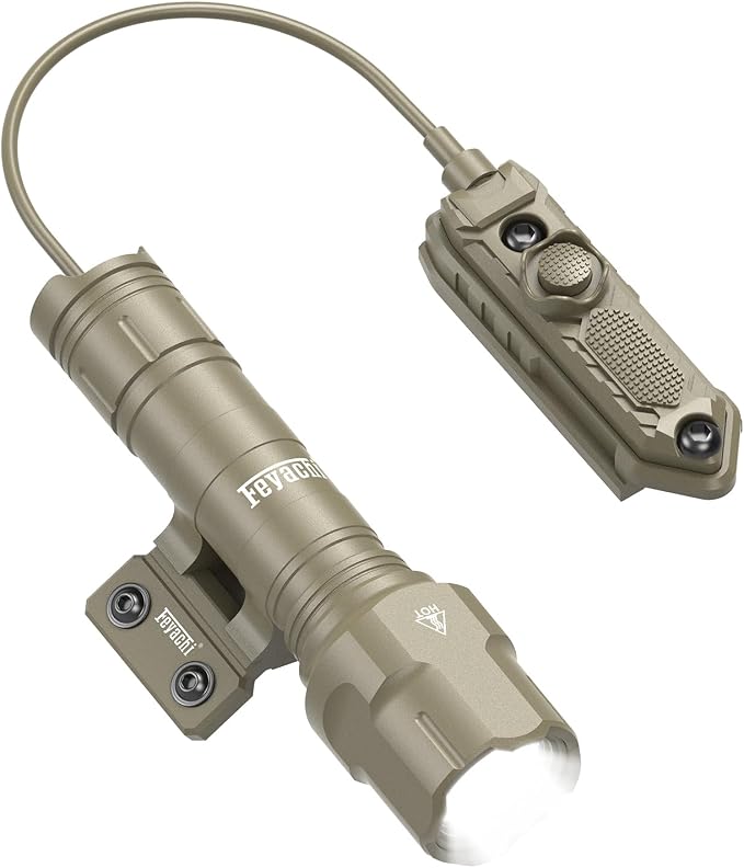 Feyachi Rifle Light 1200LM 22500Candela WL25 Tactical AR Flashlight LED Outdoor Light with Pressure Switch & Picatinny/Mlock Rail Mount, 3 Modes - High/Low/Strobe (Mlok-Khaki)