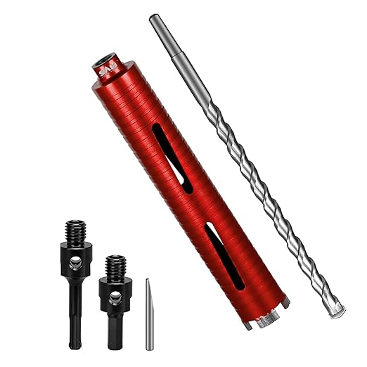 SALI Diamond Core Drill Bits 1 5/8" Diameter 10"/254mm Drilling Depth 5/8-11" Thread Core Bit Turbo Laser-Welded Segments for Cured Concrete with Brick Block Masonry with Two Adapters（Red）
