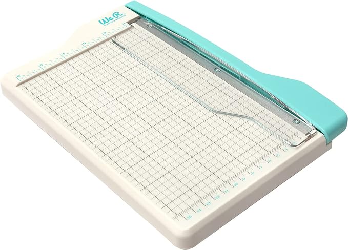 We R Memory Keepers Mini Guillotine Paper Trimmer – Blue, Compact Paper Cutter, 1/4-Inch Grid for Precision Cutting, Cuts Up to 3 Sheets, Perfect for Card Making, Journals, and Small Craft Projects