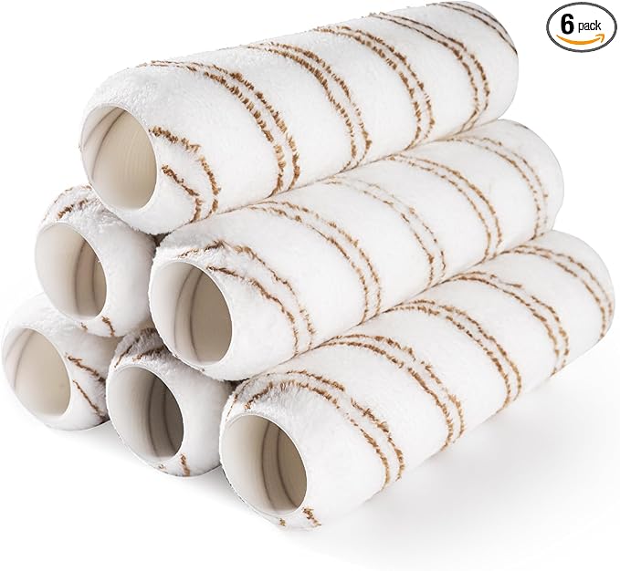 Mister Rui 9 Inch Paint Roller Covers, 6 Pack Most Popular for Home Renovation, 3/8 Inch High-Density Microfiber, Washable