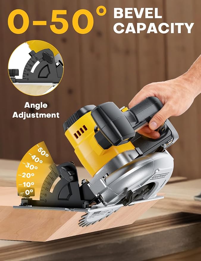 Brushless 6-1/2 Inch Circular Saw, for DeWalt 20V Max Battery, 8000 RPM, 6.2 Lbs, Cuts 2-1/5" at 90°, 0-90° Bevel, with Rip Guide & Hex Wrench for Wood