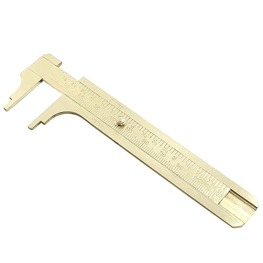 Piutouyar 100mm/4 Pocket Vernier Caliper Ruler, Brass Sliding Gauge Pocket Caliper, Mini Measuring Tool Double Scale mm/inch Metal Handy Caliper