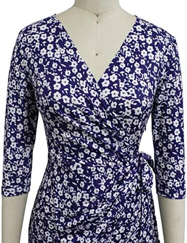 Berydress Women's 3/4 Sleeve V Neck Casual Party Work Faux Black Wrap Dress