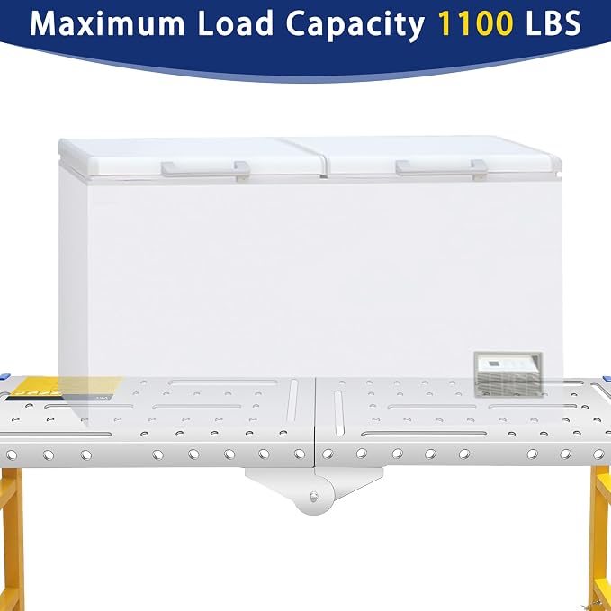VKE Galvanized Steel Large Work Platform Support 1000 lbs 55"x14", Height 27 to 43 inches Adjustable Folding Portable Platform, Corrosion Resistance Platform Ladders with Rollers Easy to Move Store