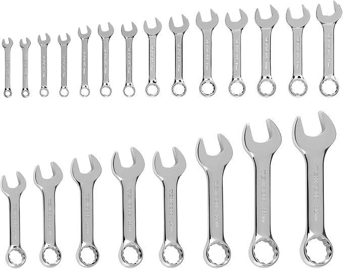 TEKTON Stubby Combination Wrench Set, 22-Piece | WCB90407 | (6 - 32 mm, Common Sizes), Chrome Finish