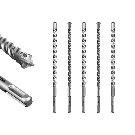 SALI 5 Pcs 9/16"*12" SDS Plus Rotary Hammer Drill Bit Concrete Drill Bit Kit Cross-Type Double Thread Carbide Material Suitable for Concrete, Brick, Cement Walls, Stone, Hammer Drill Bits for Concrete