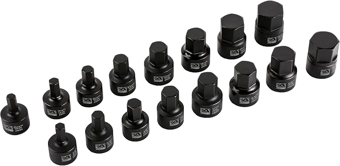 ARES 23021 16-Piece Stubby Impact SAE and Metric Hex Bit Socket Set | Chrome Moly Steel Construction and Manganese Phosphate Coating; Includes Storage Case