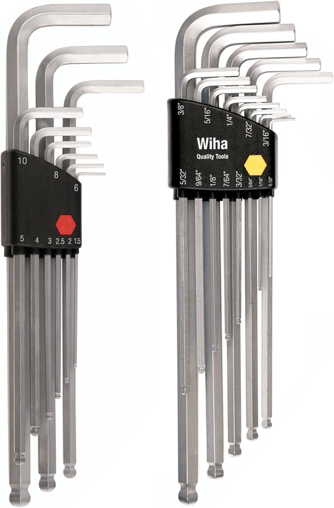 Wiha 66993 Ball End Hex L-Key Sets, 2-Pack, Inch and Metric | 22 Piece Total, Black, Extra-Long Reach, Chrome-V-Moly Steel