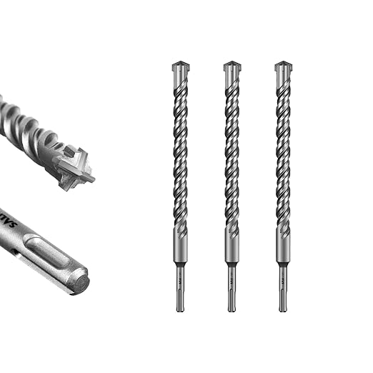 SALI 3 Pcs 7/8"*12" SDS Plus Rotary Hammer Drill Bit Concrete Drill Bit Kit Cross-Type Double Thread Carbide Material Suitable for Brick, Cement Walls, Stone, Hammer Drill Bits