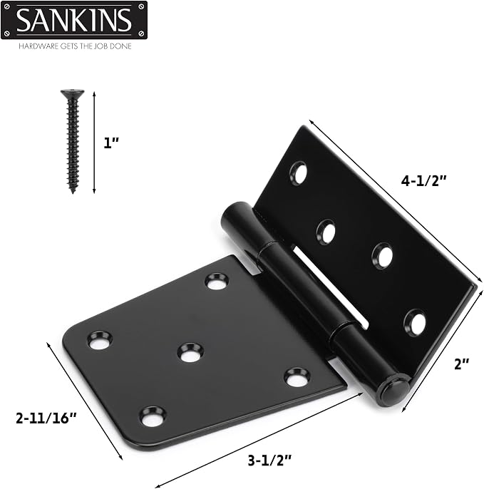 3-1/2" Heavy Duty Gate Hinges, Black Iron Door Hinges with Screws, Durable Gate Strap Hinges for Wooden Fences Gate Shed Barn Door, 6pcs
