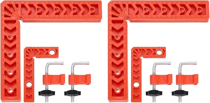 HARFINGTON 4Pcs Corner Clamp 90 Degree 3/8" Right Angle Clamp Set for Woodworking, ABS Plastic Positioning Square Tool for Picture Frame Box Cabinets Drawers, Orange