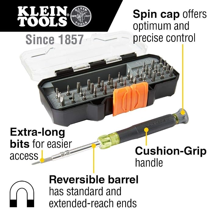 Klein Tools 32717 Precision Screwdriver Set with Case & 65200 Ratchet Set, 5-Piece Mini Ratchet Set with Phillips, Slotted, and Adapter for Other Socket Sizes, For Tight Spaces