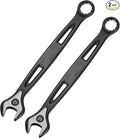 HARFINGTON 2pcs Combination Wrench 12mm Metric Extra Long 12-Point Box and Open End Carbon Steel Double Ended Industrial Grade Spanner for Automotive Furniture Machinery DIY Repair, Black