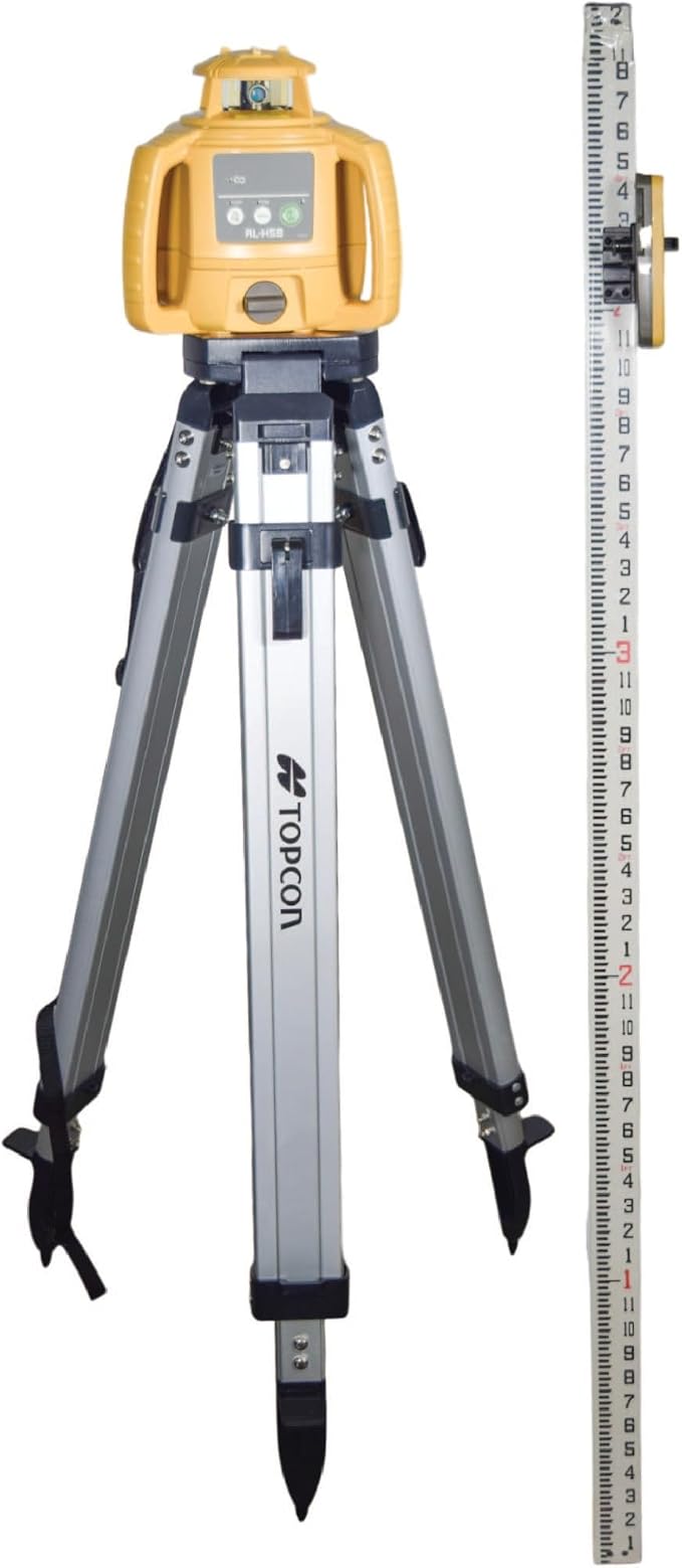 Topcon RL-H5B Laser Transit Leveler Kit - LS-80X Rotary Laser Receiver with Rod Bracket - 36-60in Precision Level 360 Laser Tripod - 13ft Fiber Rod Level Tool with Inch Increments for Construction