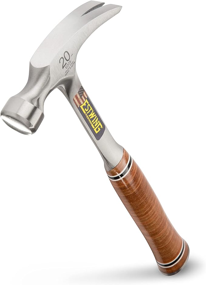 ESTWING Hammer - 20 oz USA Made Straight Rip Claw Hammer with Smooth Face & Genuine Leather Grip - E20S