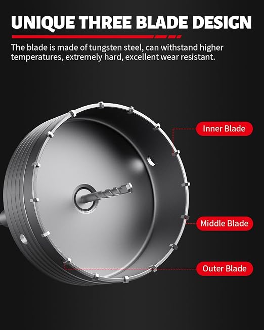 DAYDOOR 5'' (125mm) Concrete Hole Saw with SDS Plus Shank Adapter, Tungsten Carbide Tipped Masonry Hole Saw, Heavy Duty Concrete Core Drill Bit for Brick, Cement Wall, and Stone
