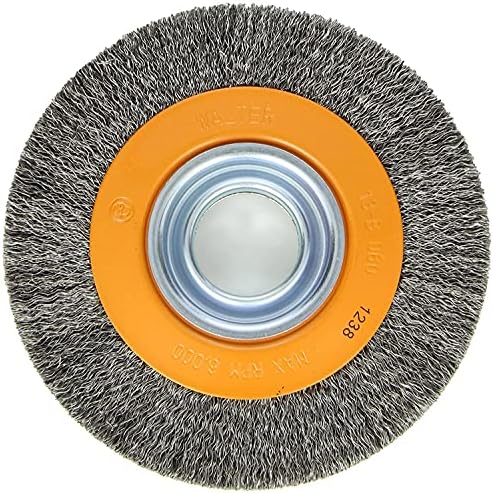 Walter 13B060 Stringer Bead Wheel Brush - 6 in. Orange Abrasive Wheel Brush with Crimped Wires, Round Hole, Carbon Steel