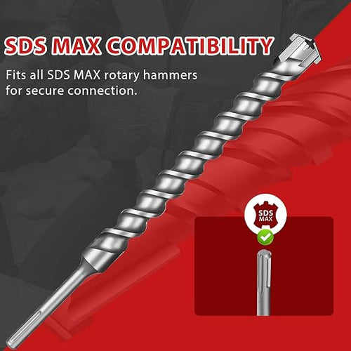 1" x 24" SDS Max Cross-Tip Rotary Hammer Drill Bit with Storage Tube – Heavy Duty Concrete Drill Bit for Masonry, Brick, and Stone, Upgraded Heat-Treated Carbide Head for Durability