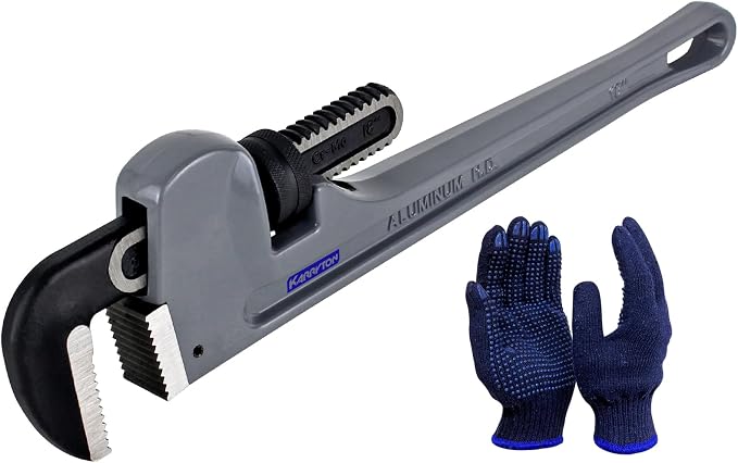 18 Inch Aluminum Pipe Wrench, 3-1/4"/83mm Adjustable Cr-Mo Jaw Opening Heavy Duty Aluminum Straight Handle Plumbing Wrenches, Perfect Plumbers Tool Exceed GGG Standard