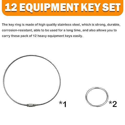 12 Heavy Equipment Keys Master Set, Construction Ignition Keys for CAT Caterpillar 5P8500 JCB 14607 Takeuchi H806 Hitachi John Deere Hyster 166 Komatsu 787 Volvo
