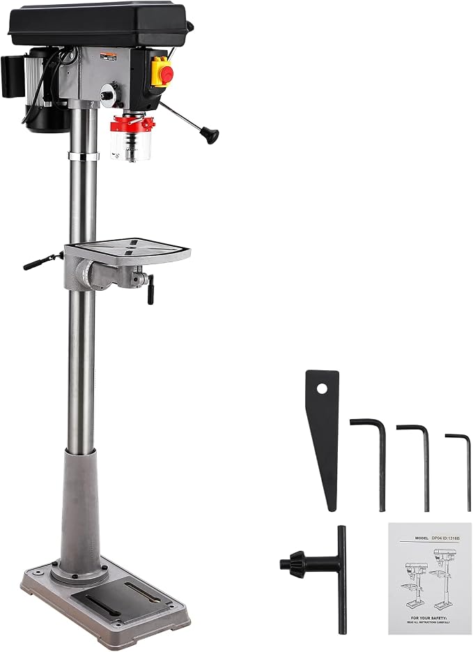 GarveeTech 13 In Floor Drill Press, 7.5 Amp 120V Pure Copper Motor, 288-3084 Rpm Variable Speed Cast Iron Bench Drill Press, 0-45° Tilting Worktable, Tabletop Drilling Machine for Wood Metal