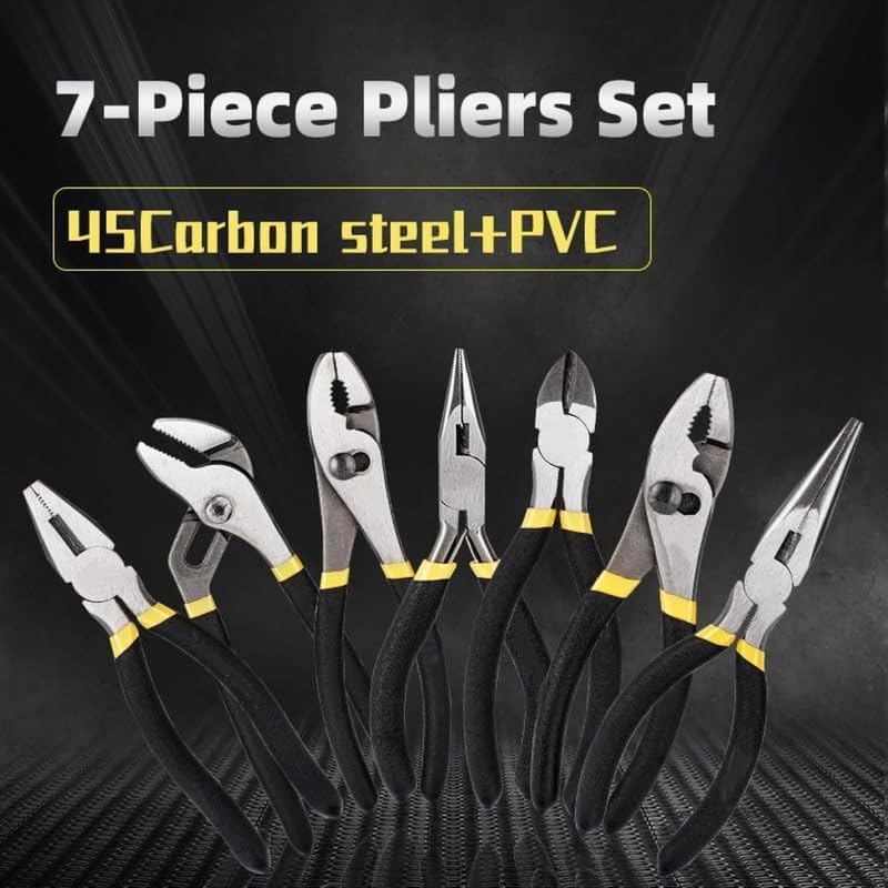 7-Piece Heavy Duty Pliers Set, Groove, Slip, Linesman, Diagonal, Long Nose