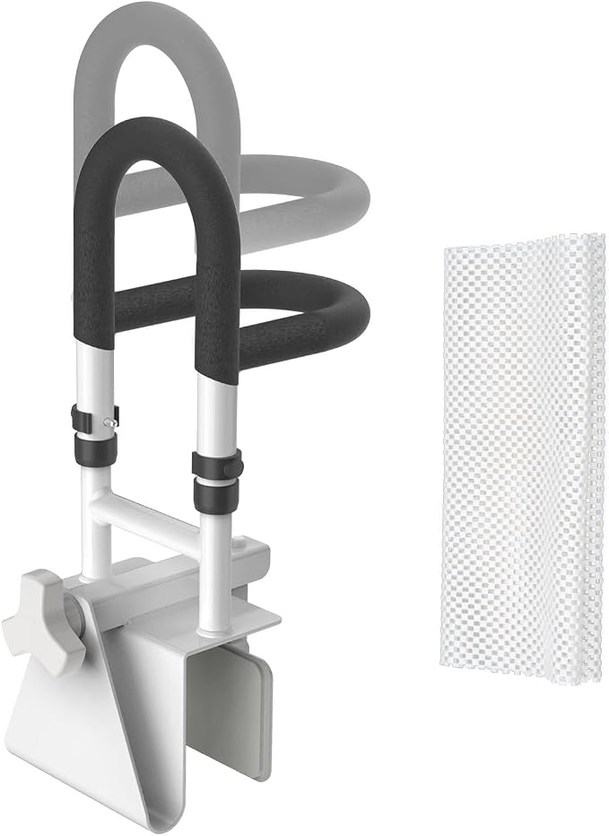 Butizone Adjustable Shower Grab Bars with 2 Handrails - Clamp-On Anti-Slip Bathtub Safety Rail for Elderly, Fits 3" to 7" Tub Walls, Supports Up to 300lbs