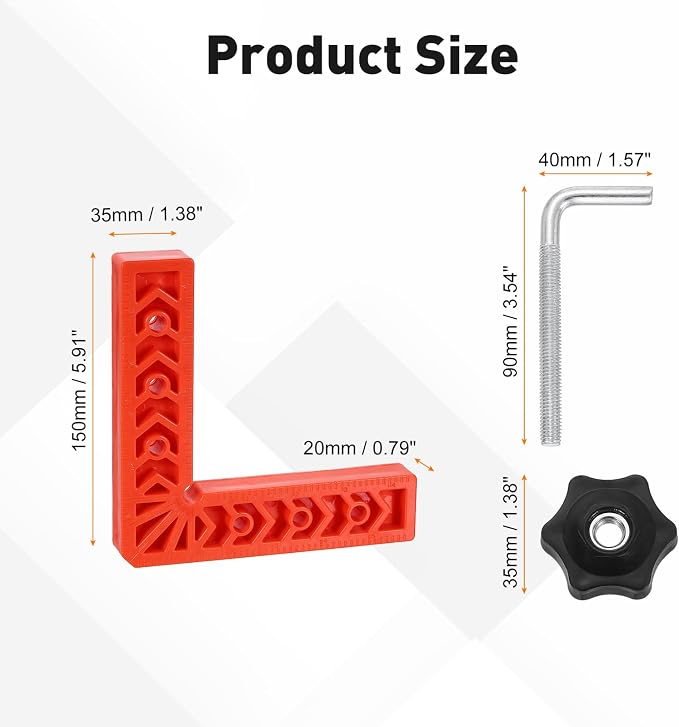 HARFINGTON 4Pcs Corner Clamp 90 Degree 6" Right Angle Clamp Set for Woodworking, ABS Plastic Positioning Square Tool for Picture Frame Box Cabinets Drawers, Orange