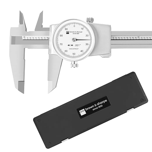 Brown & Sharpe 12-Inch Dial Caliper, Precision Measuring Tool with White High-Contrast Dial,Shock-Protected Stainless Steel Construction, Smooth Slider and Lockting Screw, for Machining & Inspection