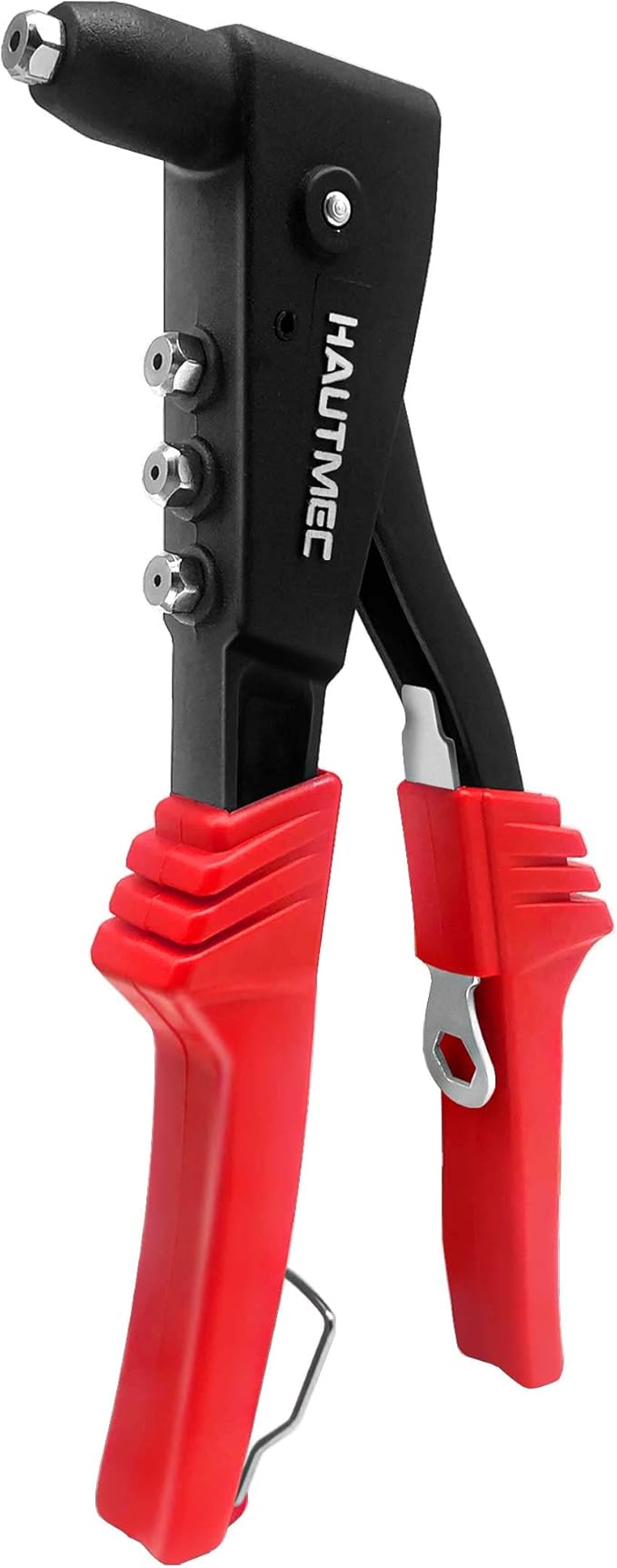HAUTMEC Pop Rivet Gun with 4 Interchangeable Rivet Heads and Portable Wrench, Heavy Duty Durable Hand Riveter for Metal, HT0125-HR