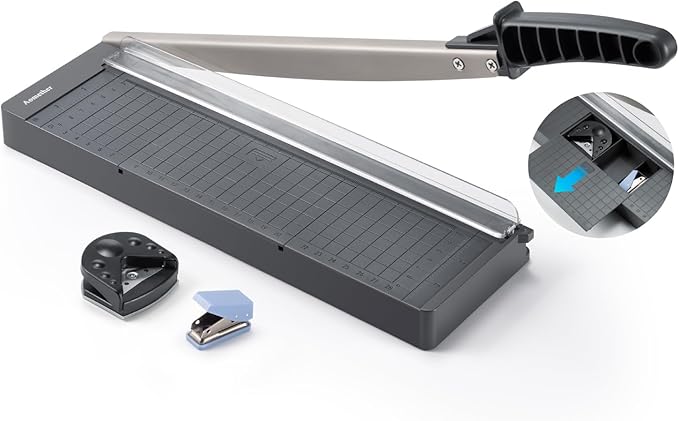 12" Guillotine Paper Cutter,Accurate Paper Trimmer Cutting with Safety Guard & Blade Lock, 8 Sheet Capacity, Portable Heavy Duty Paper Cutter for Cardstock,Label,Vinyl & Photos