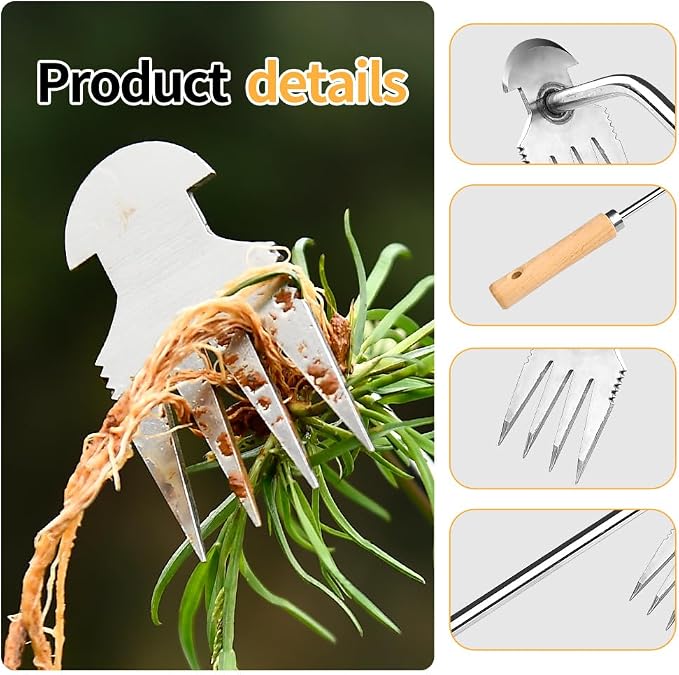 Hand Weeder Tool, Stainless Steel 2 Pcs Weeder Tool for Garden and Farm,Weeding Tool for Gardening,Garden Weeder, Weed Pulling Tool, Weed Puller Tool(Wooden Handle)…
