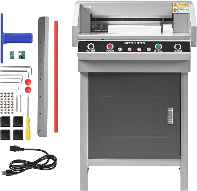 VEVOR Electric Paper Cutter, Heavy Duty Metal Paper Cutter Machine, 17.72 inch Cutting Width, 1.57 inch Cutting Thickness, Electric Guillotine Trimmer with Infrared Function and Spare Blade